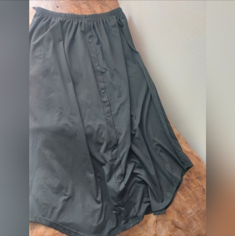 Black Flowy Maxi Skirt With Buttons